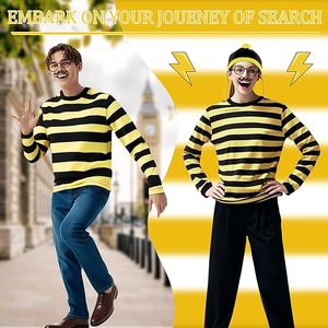 Màu vàng và màu đen sọc trang phục Set Beanie Hat Kính ria mép cho phụ nữ người đàn ông Cosplay Halloween Dress - Product Image 5