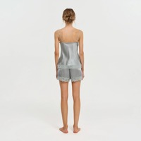 Ensemble pyjama femme en soie de mûrier, caraco et short, avec dentelle, luxe, été, sans manches, 2 pièces, vente en gros