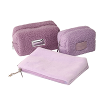 Pochette de rangement douce et moelleuse en polyester violet avec motif bonbons et pendentif étoile |   Sac à cosmétiques portable Kawaii pour l'extérieur