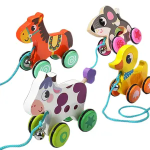 COMMIKI Push-pull Toys For Toddler Cartoon Animal Bell Car Kids giocattoli per auto in legno giocattoli Push-pull per auto in legno