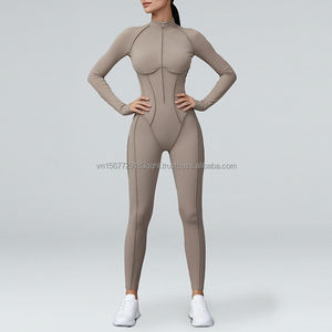 Conjunto de mono de entrenamiento de alta resistencia con cuello alto, media cremallera, manga larga, cintura alta y efecto levanta glúteos para moldear el cuerpo. - Product Image 1