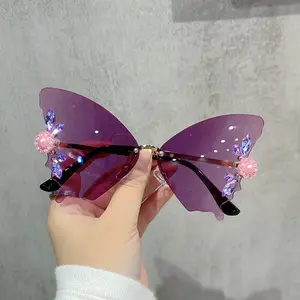 DL GLASSES Wholesale Diamond Butterfly Sunglasses 2024 Women Rimless Bling Sun Shades Sunglasses Lunette De Soleil Eyewear