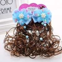 1 paire de pinces à cheveux pour filles, motif chat et fleur, colorées, avec perruque de poupée, barrettes à nœud, cheveux bouclés, queue de cheval mignonne pour enfants