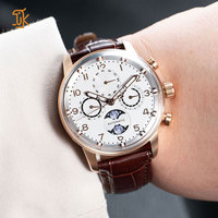 Montres à phases lunaires de marque privée, logo personnalisé, bracelet en cuir, cristal saphir, montre mécanique automatique de luxe pour hommes d'affaires