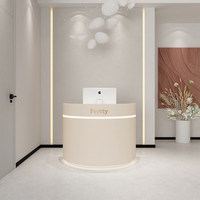 Bureau d'accueil moderne en bois MDF blanc, petit bureau commercial incurvé, bureau d'accueil personnalisé pour hôtel, centre commercial