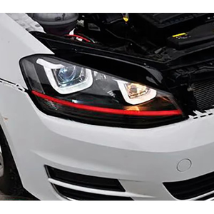 Faro LED DRL a doppia U con striscia rossa, luce di marcia diurna, lente bi-xeno, segnale HID per Volkswagen Golf 7 MK7 - Product Image 4