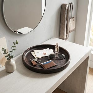 Plateau rond en bois de Paulownia foncé de style japonais, 30 cm, en bois massif fait à la main, pour la maison, le bureau, la présentation de bijoux - Product Image 4