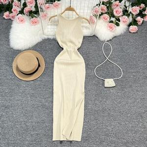 Robe Longue en Maille Tricotée Sexy Tendance Unie <span class=keywords><strong>Sans</strong></span> Manches Extensible Ajustée pour Femme Vente en Gros - Product Image 6