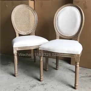 wooden vintage french style beige color round back louis chair silla modern hotel chair furniture