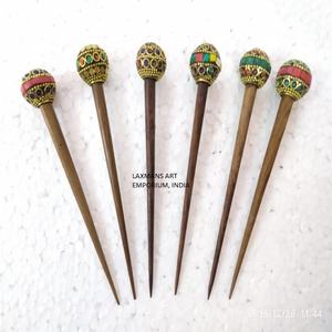 ที่ทำจากไม้ที่มีหินประดับด้วยลูกปัดสำหรับใส่วิกผมออกแบบจากไม้สำหรับผู้หญิงกิ๊บติดผมสไตล์อินเดีย - Product Image 1