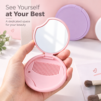 1PC Miroir Compact Portable avec Peigne Pliable Rond en Plastique pour Maquillage de Voyage pour Femmes, Étudiantes, Usage Quotidien et Domestique