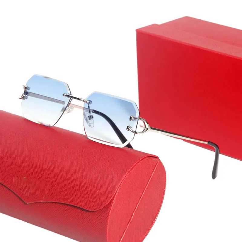 Yeni erkek lüks güneş gözlüğü çerçevesiz altın toptan özel üreticileri tasarımcı kadın gözlük reçete gözlük