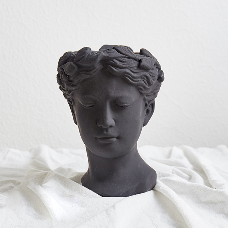 彫刻装飾の金属製花瓶 ギリシャの植木鉢女神植木鉢頭レトロな金星花瓶装飾アクセサリー