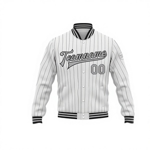 Custom Pinstripe Varsity <b>Jacket</b> <b>Men's</b> <b>Baseball</b> Style White Black Striped Button Front Name Number Team Logo Autumn Casual Wear - Product Image 3