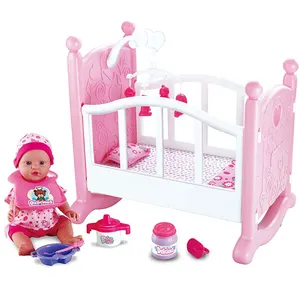 Plastic baby bed doll set toy baby enlighten pretend play toy simulative toys kids girl doll with infanette