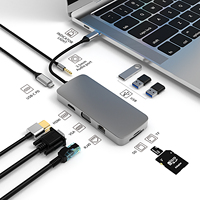 10 Port Type C Hub TYPE C ke USB3.0 USB2.0*2 SD TF RJ45 VGA AUDIO3.5mm Frekuensi Audio USB-C PD Penjualan Terlaris