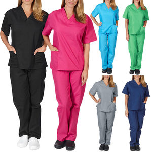 Femmes Hommes Vêtements de travail Manches courtes Col en V Tops + Pantalon Gommage Uniforme Salopette Soins Infirmiers Travail Uniformes Médicaux Costumes