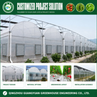 Serre en film multi-chapelles sur mesure avec structure en acier galvanisé à chaud et ventilation latérale/supérieure pour la culture à grande échelle de légumes et de fruits