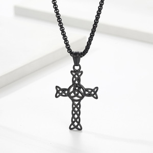 Celtic Cross Necklace Hollow <b>Titanium</b> Steel Unisex Everyday Wear Gold Color - Product Image 4