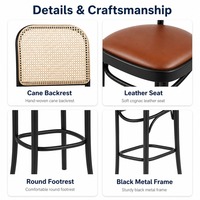 Chaise de bar en rotin en gros avec structure en fer, siège tressé nordique, tabouret de comptoir pour café, restaurant, bistrot, pub