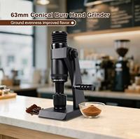 Moulin à café manuel portable, mini, 63 mm, en acier inoxydable avec revêtement en titane, à meules réglables externement.