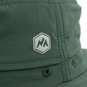 Venta al por mayor 100% de poliéster de viaje al aire libre sombreros de cubo Casual Gorra lisa verde oscuro Boonie sombrero de pesca de ala ancha Gorras de cuerda - Product Image 2