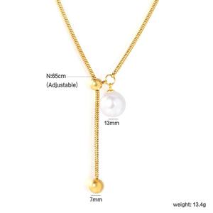 Collar de Acero Inoxidable con Baño de Oro 18K, Cadena de Perlas y Esmalte en Forma de Corazón para Mujer, Venta al por Mayor de Joyería de Moda - Product Image 2