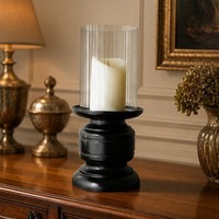 Chinesischer Stil Massivholz Windgeschützter Kerzenhalter, Mattschwarzer Aromatherapie-Kerzenständer, Elegante Esstisch-Dekoration