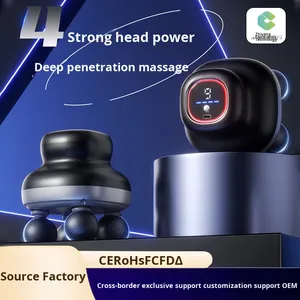 Pistolet de massage fascia sans fil à quatre têtes, mini, professionnel, à forte vibration, pour relaxation, avec écran LCD, pour le corps et le cou, musical - Product Image 4