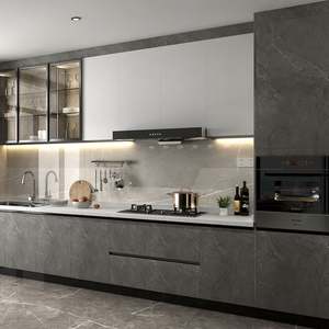 Luxury Modern <b>Storage</b> Kitchen Island <b>Cabinet</b> Set with <b>Wine</b> Rack Custom Design Pantry Glass Door & Marble Countertop for Home - Product Image 4