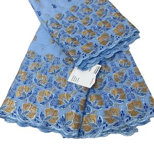 Azul real tela de encaje africano más nuevo Witn piedras encaje de gasa suizo en Suiza para vestido de novia nigeriano Birdel coser - Product Image 2
