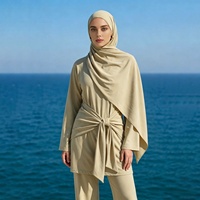 Ensemble de maillots de bain musulmans modestes de Dubaï avec ceinture à nouer, manches longues évasées, pantalon large, couvrance intégrale, séchage rapide, tenue de bain islamique
