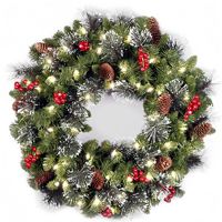 Couronne de baies rouges artificielles pré-éclairées avec lumières, prix d'usine, vente en gros, à suspendre pour Noël, décoration de porte d'entrée, Adornos Navidenos