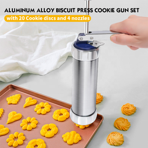 Kit de pistolet à biscuits avec 20 formes de disques en acier inoxydable DIY Cookie Cake Biscuit Maker Set et 4 outils de cuisson pour Cookie Maker - Product Image 4