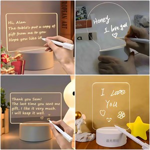 Creative Blank Acrylic Writable Night <b>Light</b> Bed Desktop 3d Diy Note Board Led Night <b>Light</b> With Message Board Pen - Product Image 3
