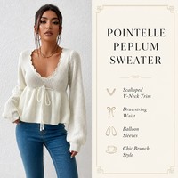 Haut en tricot côtelé pour femme avec logo personnalisé, manches longues, col en V, couleur unie, décontracté, hiver-printemps, en acrylique doux, usine OEM & ODM