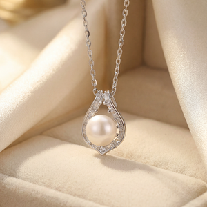 Collier Pendentif Goutte d'Eau Ouverte en Argent S925 avec Perle d'Eau Douce et Zircon Cubique Taille Baguette, Style Art Déco, Bijou Élégant pour Femme - Product Image 5