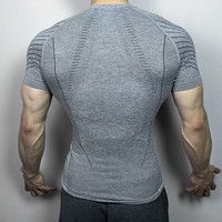 T-shirt Homme Sportif 2026 à Motif Géométrique Jacquard Sans Couture, Manches Courtes, Séchage Rapide, Coupe Ajustée, Robuste pour l'Entraînement et le Fitness en Extérieur
