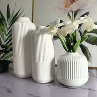 Lot de Vases en Céramique Rayés Blancs Style Nordique, Faits Main, Étanches, pour Décoration Florale de Table et d'Intérieur