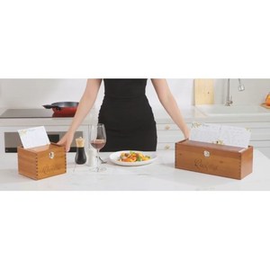 Organizador de doble compartimento de madera de acacia para almacenamiento de recetas, soporte de mostrador de cocina pequeño, contenedor de almacenamiento de alimentos incluido - Product Image 6