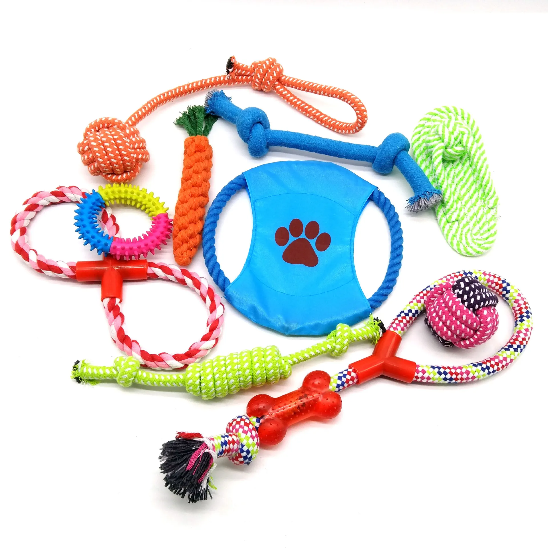 Custom Durable Teeth grinding Cotton Rope Dog Toys 10 Pack Set Combination Pet Chew Dog Toy Set