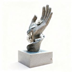 Modern Stainless Steel <b>Buddha</b> Hand Sculpture With Lotus Flower for Zen <b>Garden</b> Home Office Decor Custom Size - Product Image 4