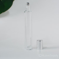 Venta al por Mayor de Botellas de Vidrio Transparente Redondas y Largas de 10 ml con Tapa Dorada/Plateada para Perfumes y Aceites Esenciales