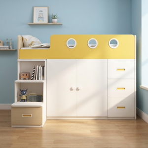 Lit superposé en bois de chêne moderne PYX avec grande armoire de rangement pour la chambre des enfants - Product Image 4