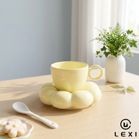 Ensemble tasse et soucoupe à café en céramique style nordique Macaron, forme tournesol, parfait pour le thé de l'après-midi ou l'usage quotidien en cuisine