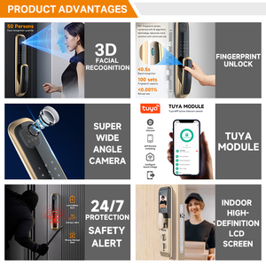 Serrure de porte intelligente de dernière génération avec fonction de reconnaissance faciale, déverrouillage à distance via l'application Tuya, serrure électronique pour porte en bois - Product Image 3