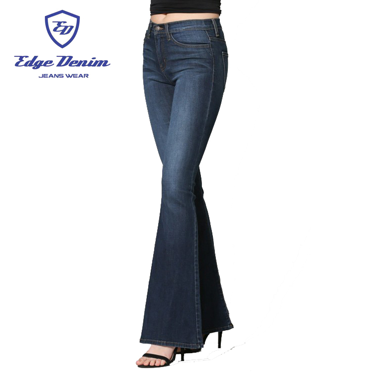 Conceptions adaptées aux besoins du client Taille Haute Bleu Foncé Denim Flare Jambes Larges Pantalon Lâche Pour Les Femmes