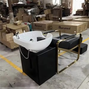 Lit de shampooing de salon de luxe pour salon de coiffure avec lavabo en céramique, design portable - Product Image 4