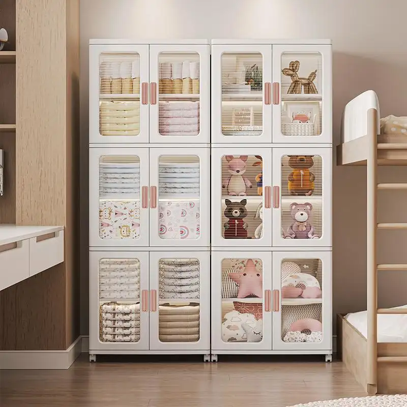 High Quality Foldable Plastic Wardrobe with Classical Design Double-Tiered for Children's Clothing Multi-Function Living Room
