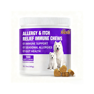 Soulagement des démangeaisons chez le chien - Probiotiques, huile de poisson oméga 3 - Allergies saisonnières - Complément alimentaire pour la santé immunitaire - Friandises pour soulager les allergies chez le chien - Product Image 1